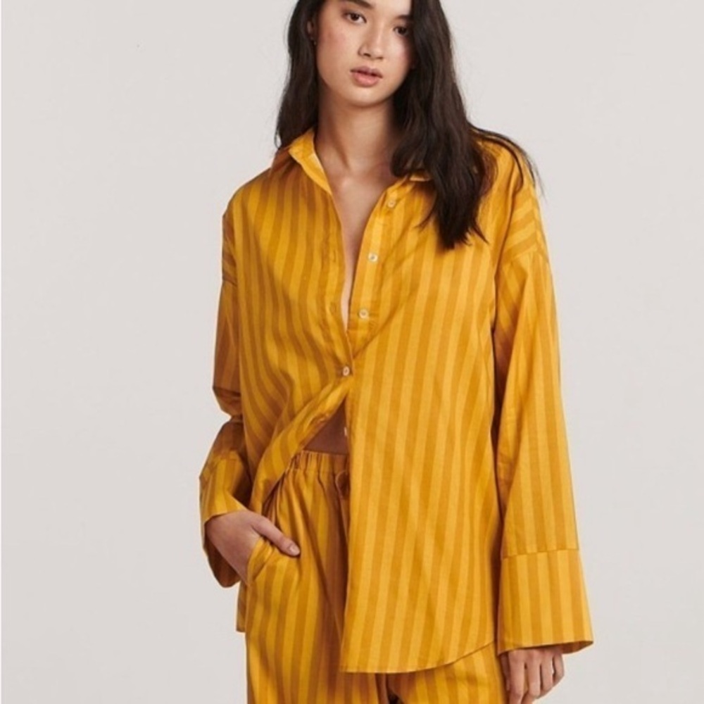 Charlie Holiday Women's Yellow Gold Striped Addison Pajama Gown Top NWT 8 #1526